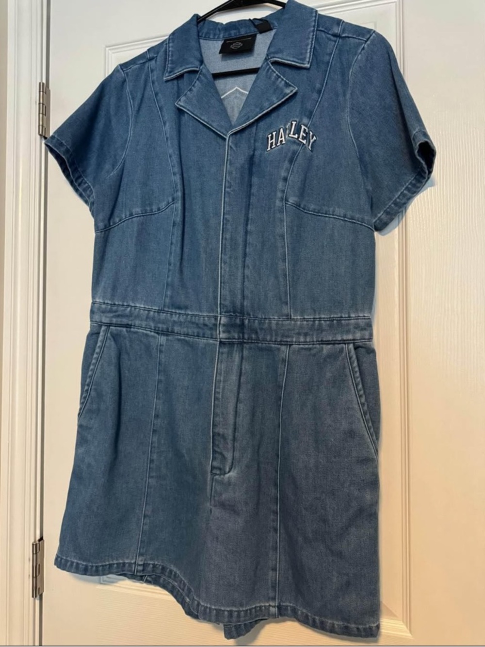 Harley-Davidson Blue Denim Short Romper with Back Emblem - Picture 2 of 4